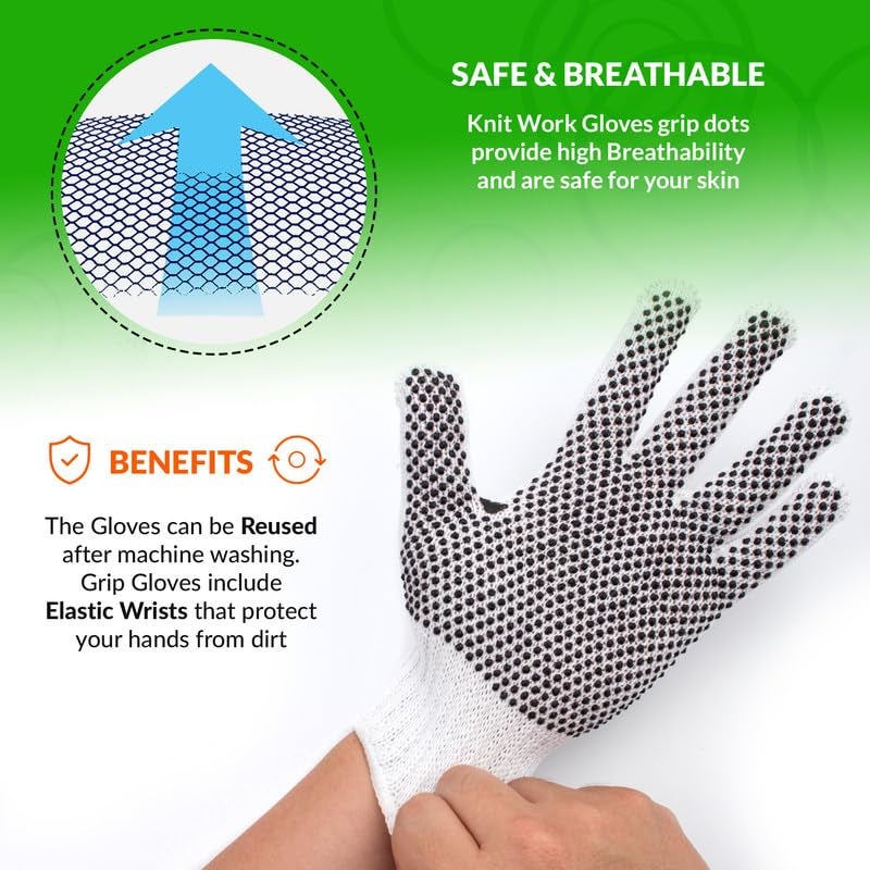 ABC PACK & SUPPLY PVC Dotted Working Gloves, 10 Inches. Pack of 24 Polyester Cotton Gloves with Grip Dots on Palm Sides. 12 Pairs of Breathable Womens & Mens Work Glove with Elastic Wrists - Image 4